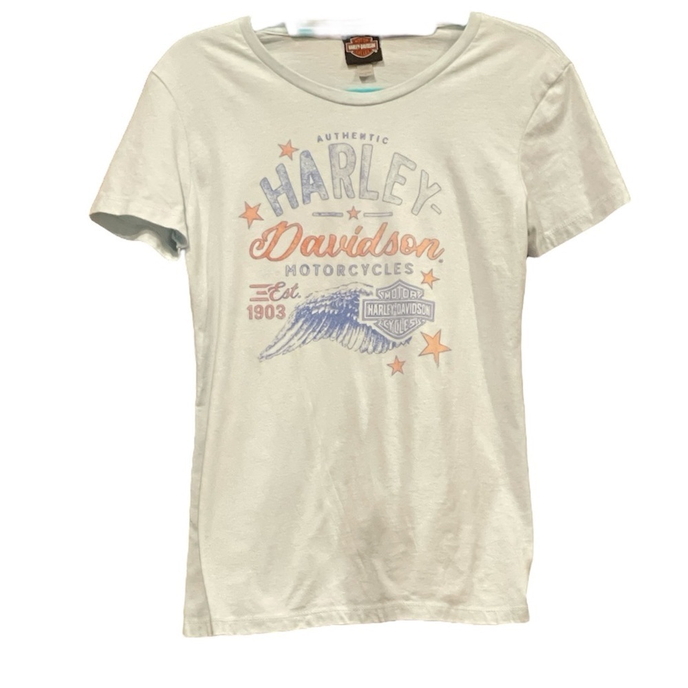 Harley Davidson Ladies Fitted Tee Light Blue Panama City Beach FL. Size L G6